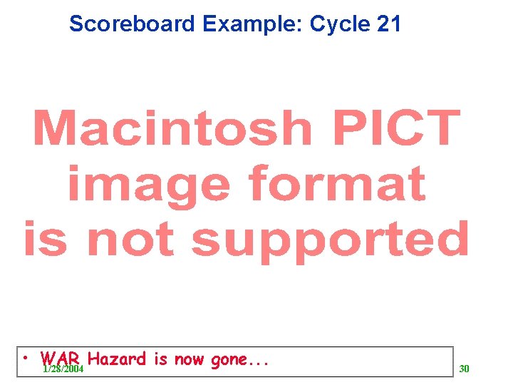 Scoreboard Example: Cycle 21 • WAR Hazard is now gone. . . 1/28/2004 30