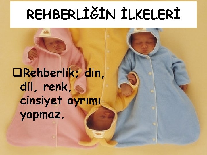 REHBERLİĞİN İLKELERİ q. Rehberlik; din, dil, renk, cinsiyet ayrımı yapmaz. 