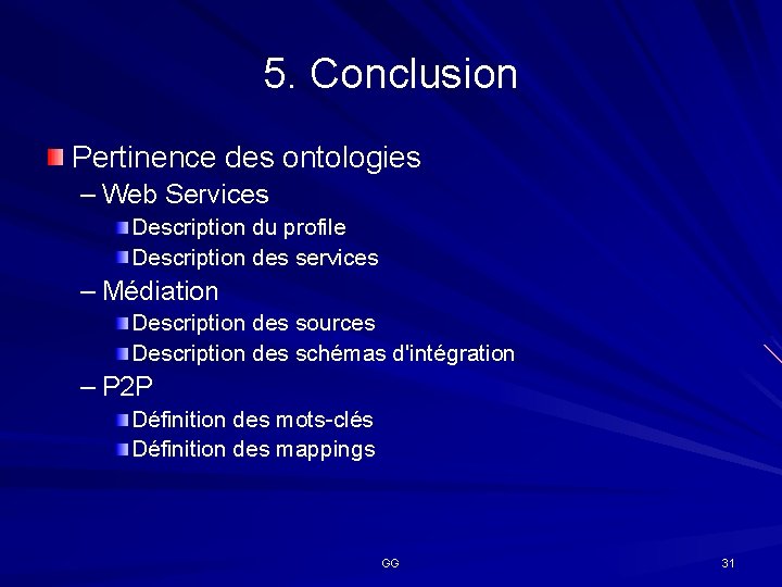 5. Conclusion Pertinence des ontologies – Web Services Description du profile Description des services