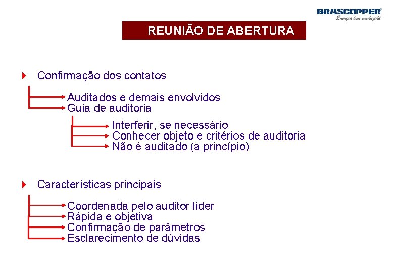 REUNIÃO DE ABERTURA 4 Confirmação dos contatos Auditados e demais envolvidos Guia de auditoria