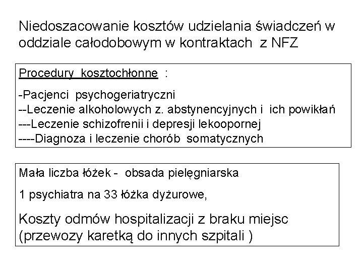 Niedoszacowanie kosztów udzielania świadczeń w oddziale całodobowym w kontraktach z NFZ Procedury kosztochłonne :