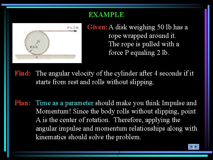 EXAMPLE Given: A disk weighing 50 lb has a rope wrapped around it. The