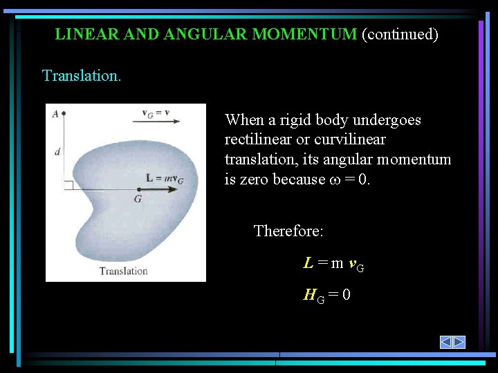 LINEAR AND ANGULAR MOMENTUM (continued) Translation. When a rigid body undergoes rectilinear or curvilinear