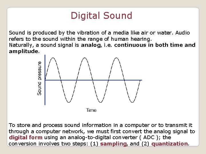 Digital Sound is produced by the vibration of a media like air or water.