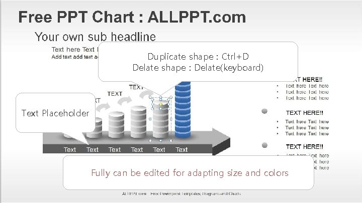 Duplicate shape : Ctrl+D Delate shape : Delate(keyboard) Text Placeholder Fully can be edited