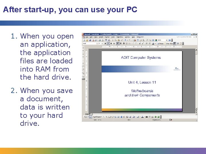 After start-up, you can use your PC 1. When you open an application, the