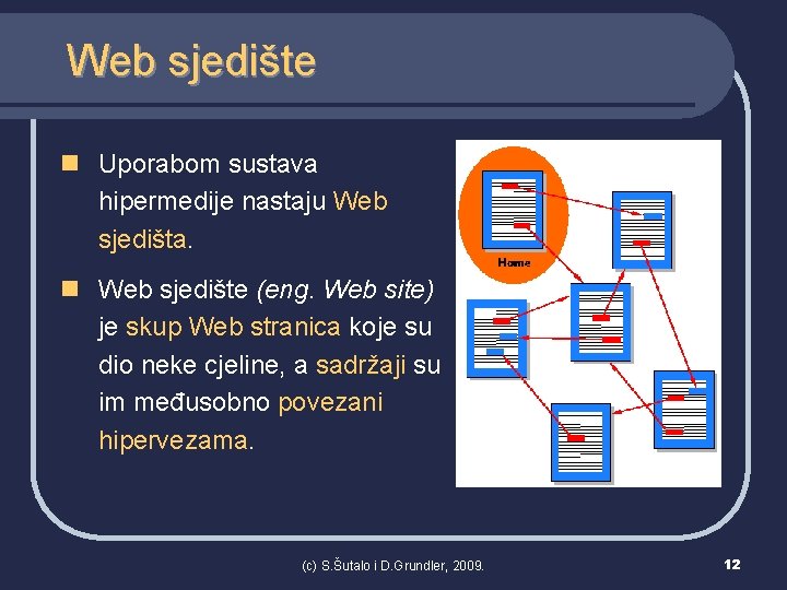Web sjedište n Uporabom sustava hipermedije nastaju Web sjedišta. n Web sjedište (eng. Web