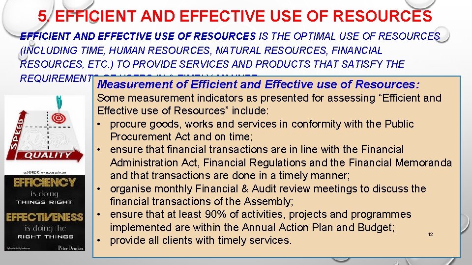 5. EFFICIENT AND EFFECTIVE USE OF RESOURCES IS THE OPTIMAL USE OF RESOURCES (INCLUDING