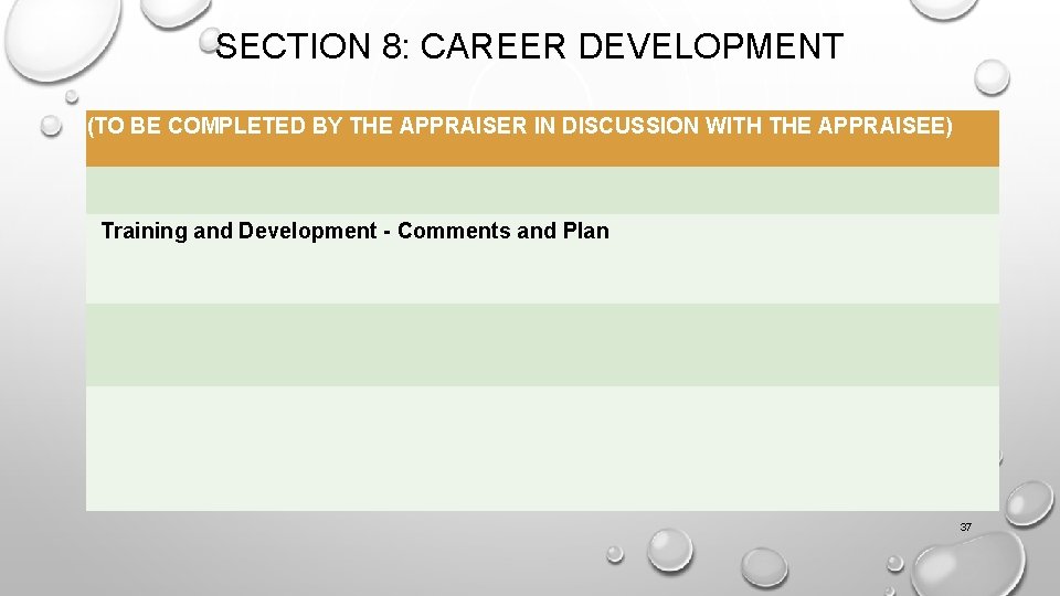 SECTION 8: CAREER DEVELOPMENT (TO BE COMPLETED BY THE APPRAISER IN DISCUSSION WITH THE