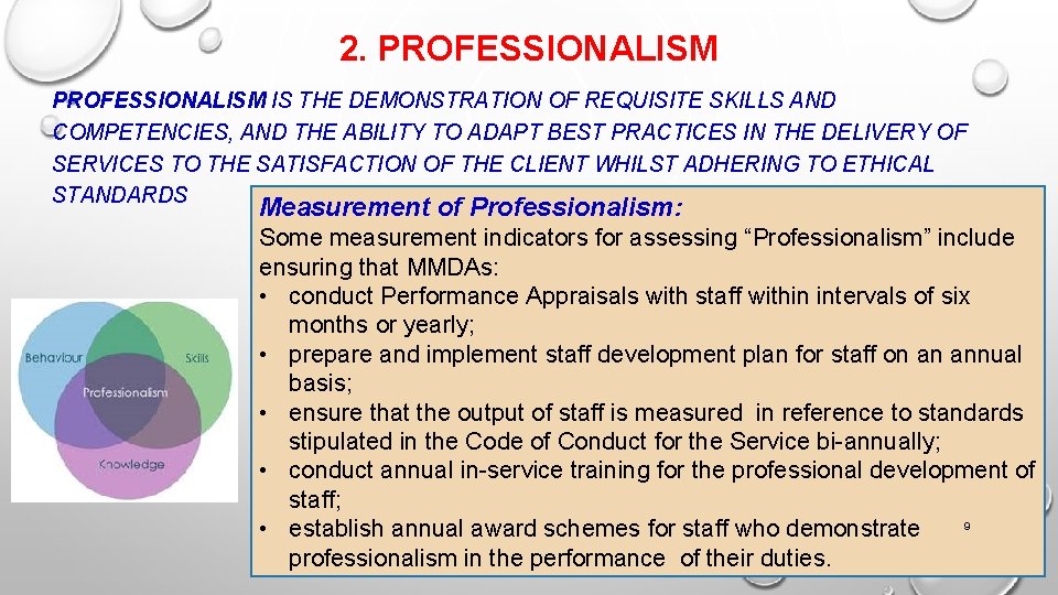 2. PROFESSIONALISM IS THE DEMONSTRATION OF REQUISITE SKILLS AND COMPETENCIES, AND THE ABILITY TO