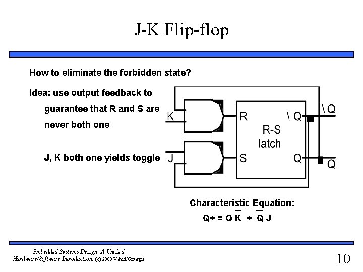 J-K Flip-flop How to eliminate the forbidden state? Idea: use output feedback to guarantee