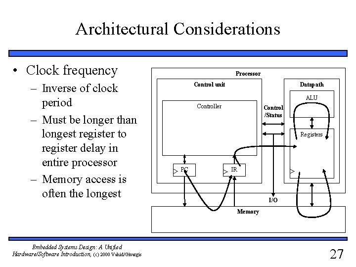 Architectural Considerations • Clock frequency – Inverse of clock period – Must be longer