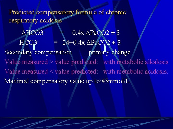 Predicted compensatory formula of chronic respiratory acidosis ΔHCO 3 - = 0. 4 x