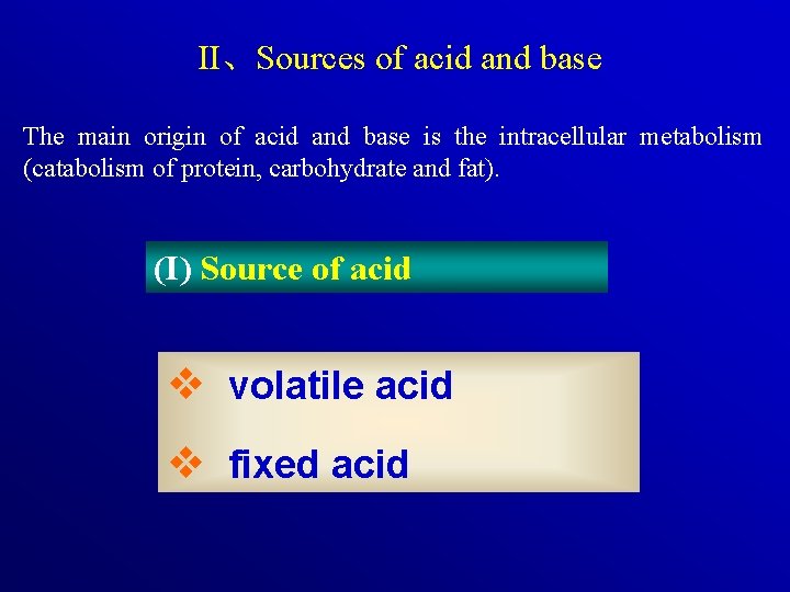 II、Sources of acid and base The main origin of acid and base is the