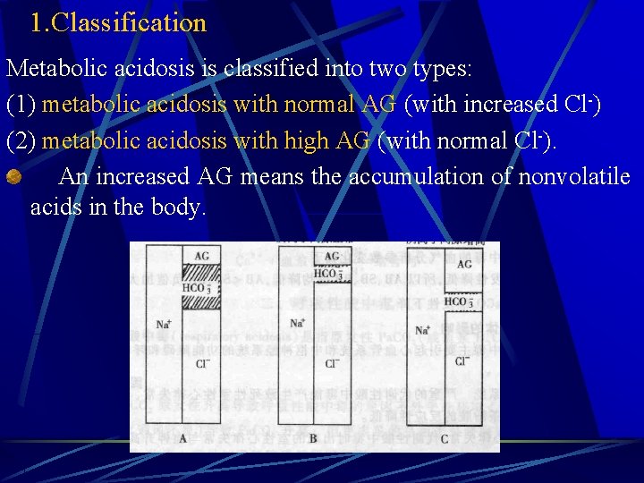 1. Classification Metabolic acidosis is classified into two types: (1) metabolic acidosis with normal