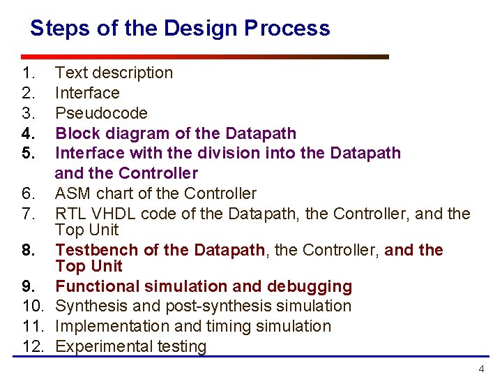 Steps of the Design Process 1. 2. 3. 4. 5. Text description Interface Pseudocode