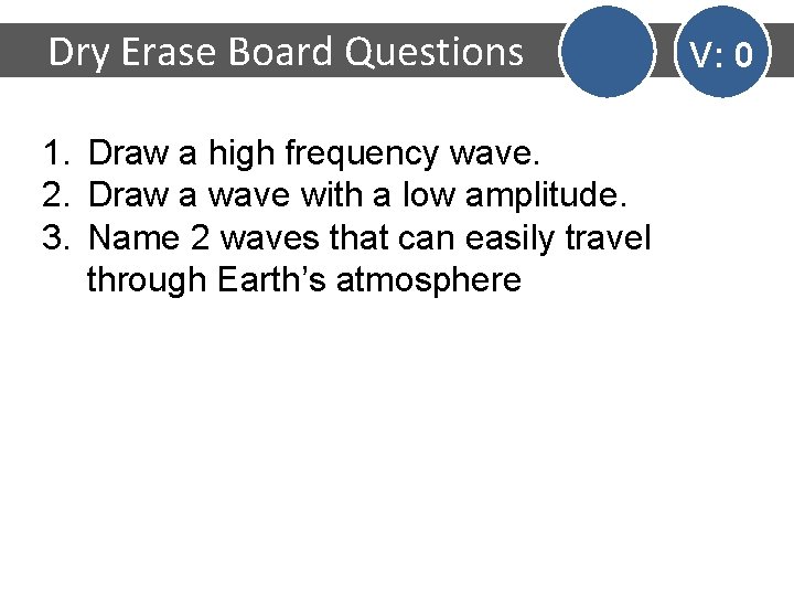 Dry Erase Board Questions 1. Draw a high frequency wave. 2. Draw a wave