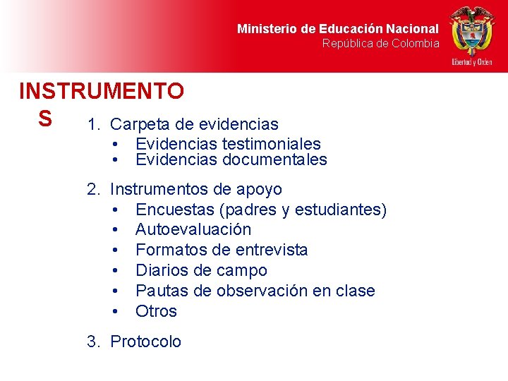 Ministerio de Educación Nacional República de Colombia INSTRUMENTO S 1. Carpeta de evidencias •