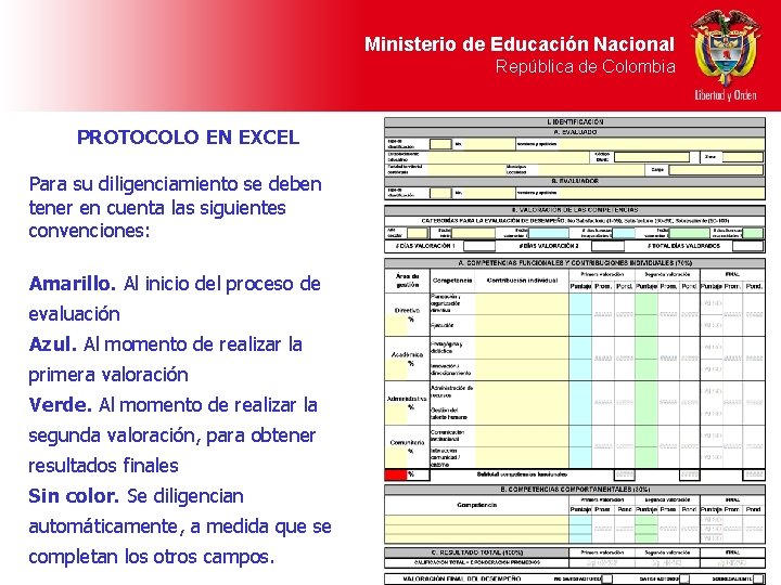 Ministerio de Educación Nacional República de Colombia PROTOCOLO EN EXCEL Para su diligenciamiento se