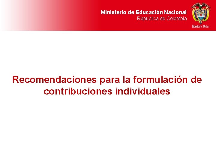 Ministerio de Educación Nacional República de Colombia Recomendaciones para la formulación de contribuciones individuales