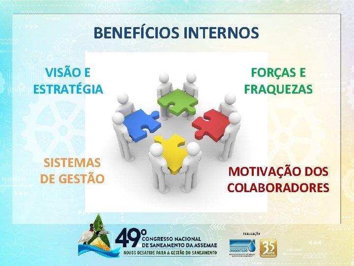 BENEFÍCIOS INTERNOS VISÃO E ESTRATÉGIA SISTEMAS DE GESTÃO FORÇAS E FRAQUEZAS MOTIVAÇÃO DOS COLABORADORES