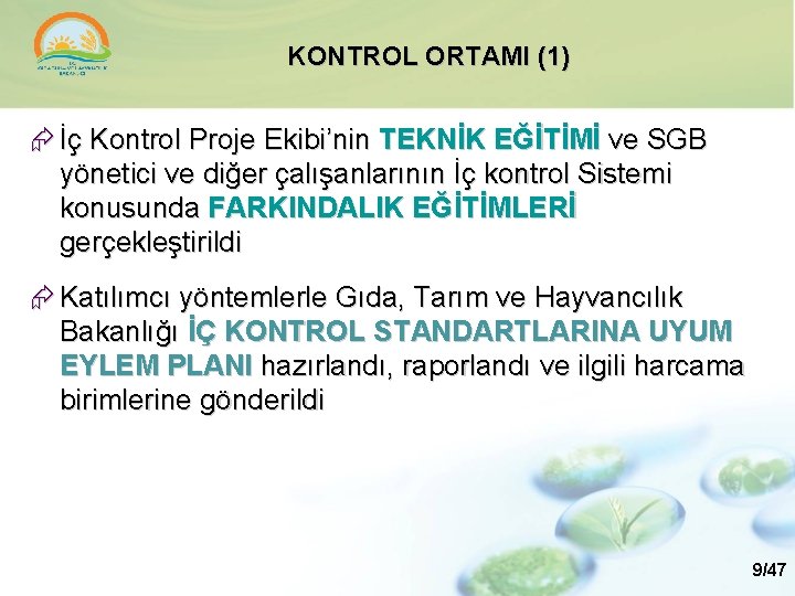 KONTROL ORTAMI (1) İç Kontrol Proje Ekibi’nin TEKNİK EĞİTİMİ ve SGB yönetici ve diğer