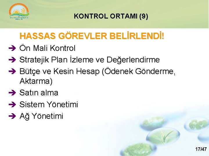 KONTROL ORTAMI (9) HASSAS GÖREVLER BELİRLENDİ! Ön Mali Kontrol Stratejik Plan İzleme ve Değerlendirme
