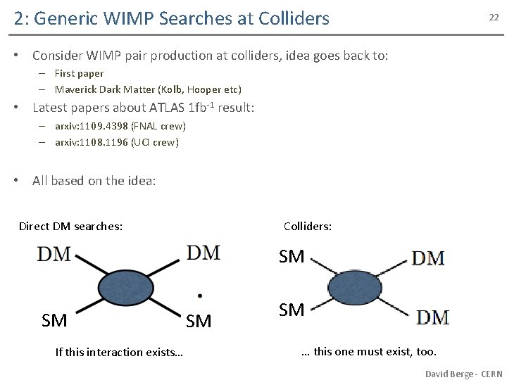 2: Generic WIMP Searches at Colliders 22 • Consider WIMP pair production at colliders,