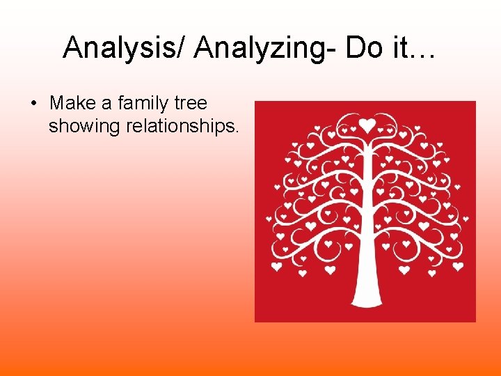 Analysis/ Analyzing- Do it… • Make a family tree showing relationships. 