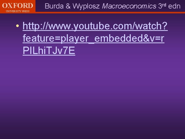 OXFORD UNIVERSITY PRESS Burda & Wyplosz Macroeconomics 3 rd edn • http: //www. youtube.