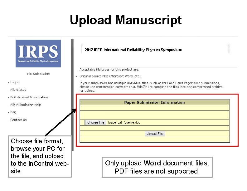Upload Manuscript 2017 IEEE International Reliability Physics Symposium Choose file format, browse your PC