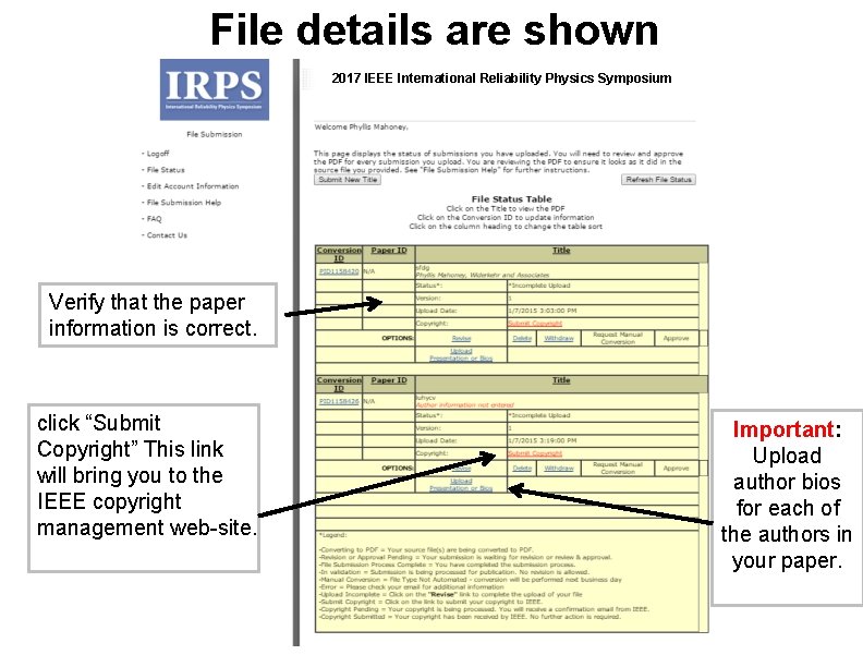 File details are shown 2017 IEEE International Reliability Physics Symposium Verify that the paper