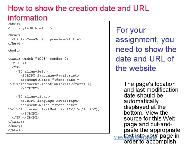 How to show the creation date and URL information <html> <!-- style 08. html