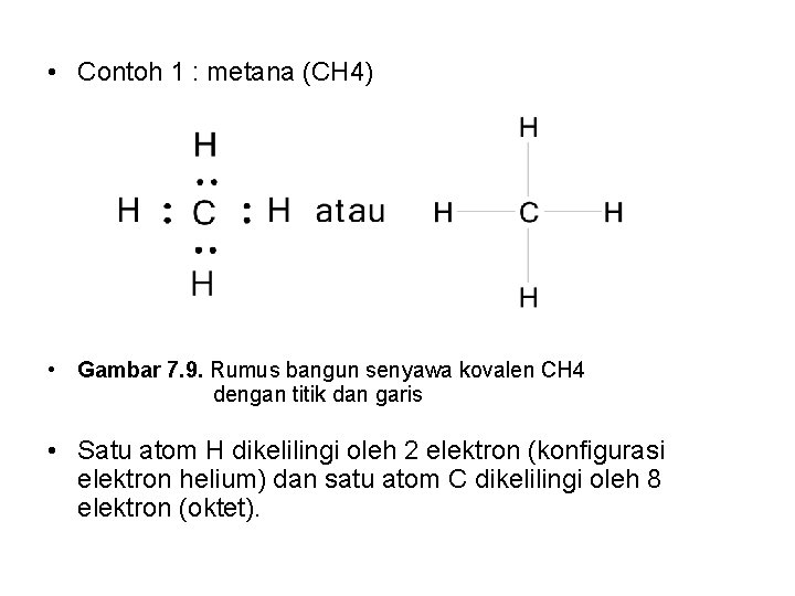  • Contoh 1 : metana (CH 4) • Gambar 7. 9. Rumus bangun