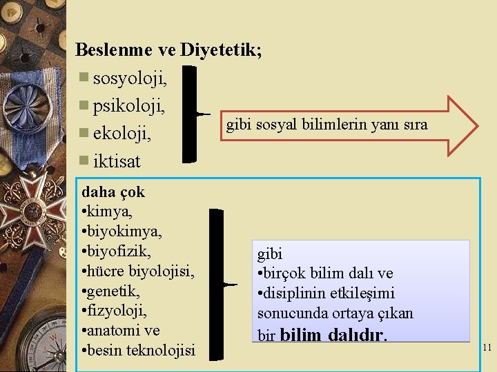 Beslenme ve Diyetetik; sosyoloji, psikoloji, gibi sosyal bilimlerin yanı sıra ekoloji, iktisat daha çok