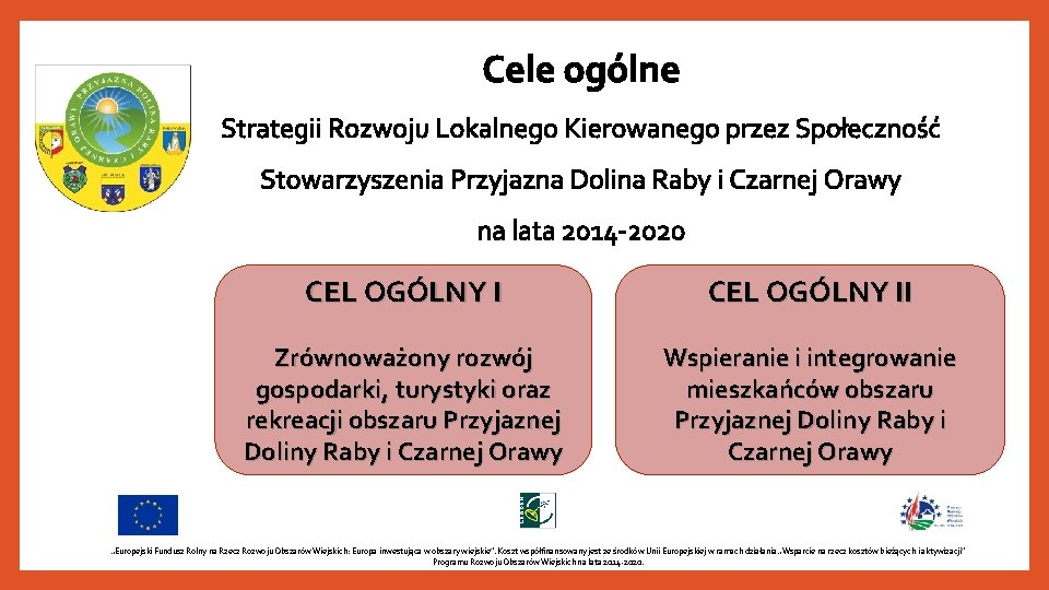 Cele ogólne Strategii Rozwoju Lokalnego Kierowanego przez Społeczność Stowarzyszenia Przyjazna Dolina Raby i Czarnej