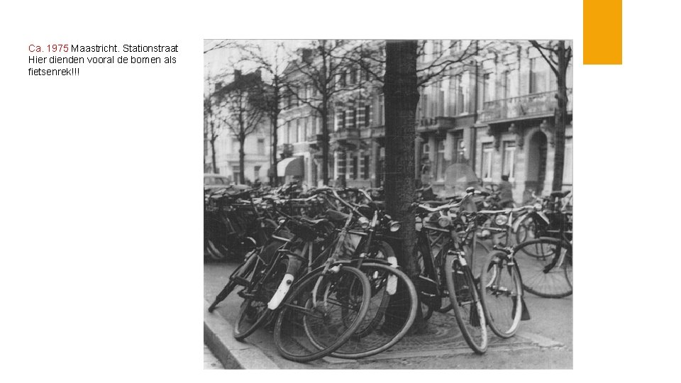 Ca. 1975 Maastricht. Stationstraat Hier dienden vooral de bomen als fietsenrek!!! 