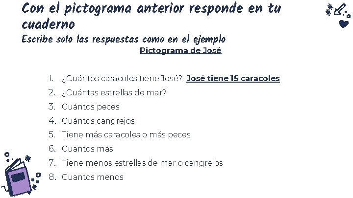 Con el pictograma anterior responde en tu cuaderno Escribe solo las respuestas como en
