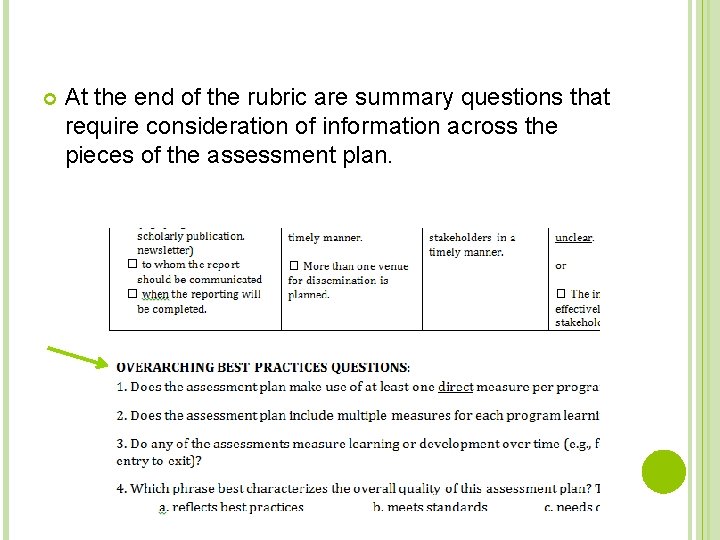  At the end of the rubric are summary questions that require consideration of