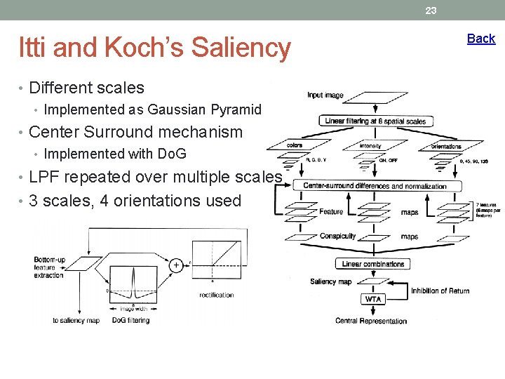 23 Itti and Koch’s Saliency • Different scales • Implemented as Gaussian Pyramid •