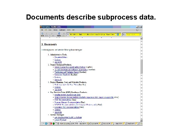 Documents describe subprocess data. 