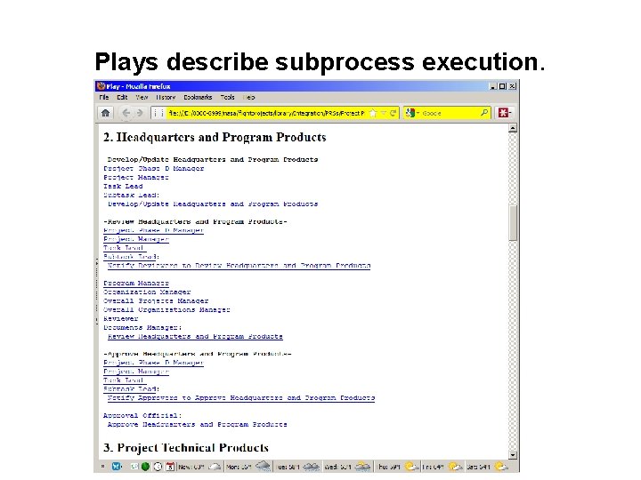 Plays describe subprocess execution. 