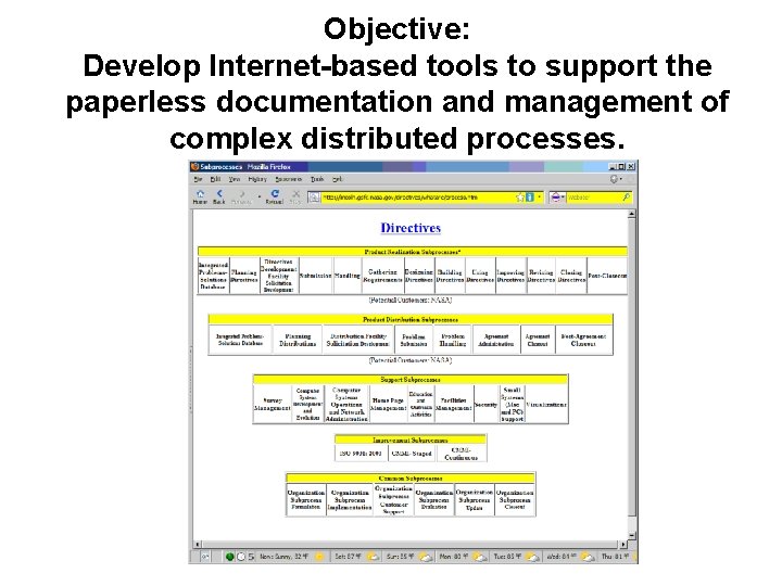 Objective: Develop Internet-based tools to support the paperless documentation and management of complex distributed