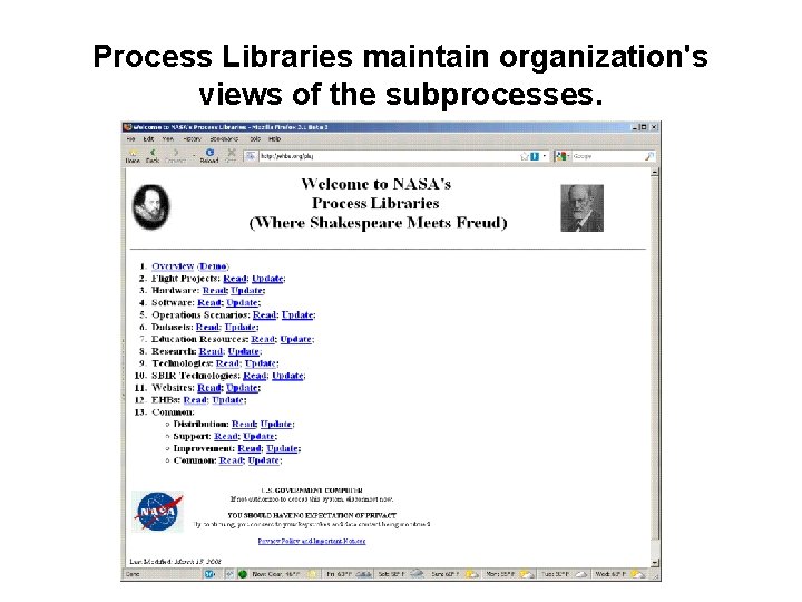 Process Libraries maintain organization's views of the subprocesses. 