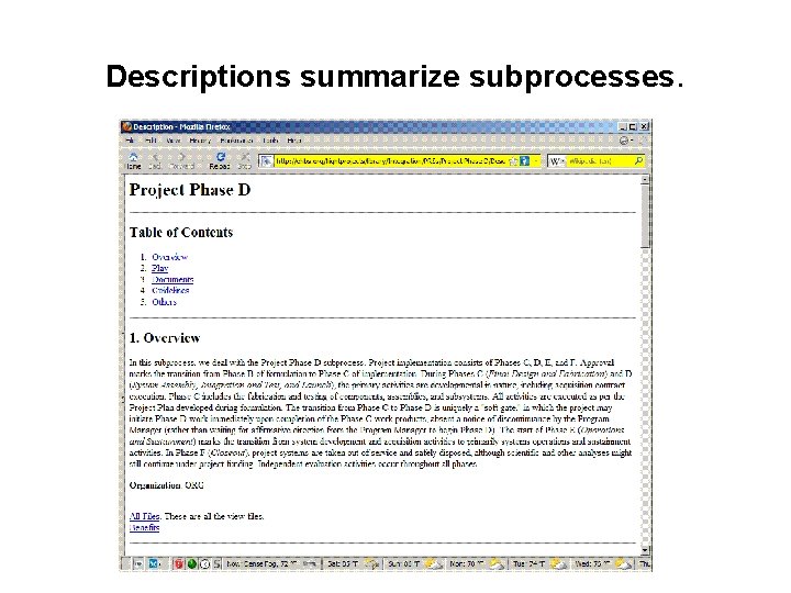 Descriptions summarize subprocesses. 