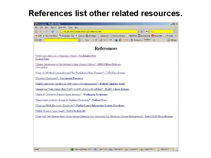 References list other related resources. 