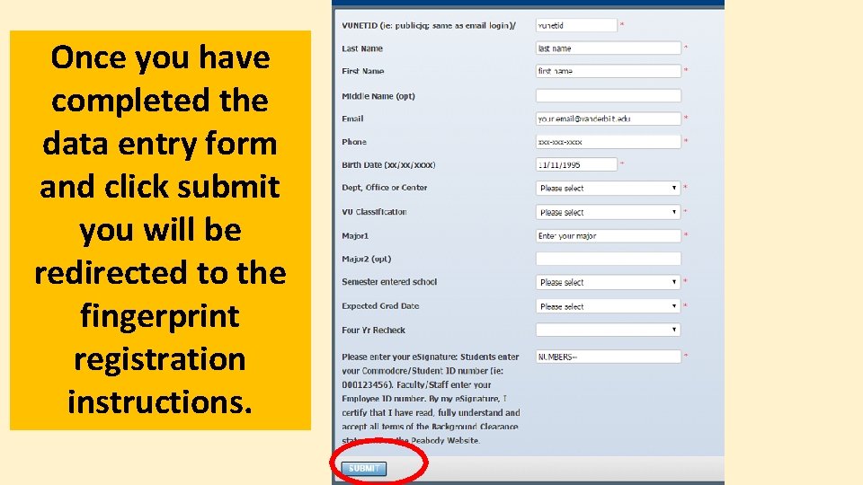 Once you have completed the data entry form and click submit you will be