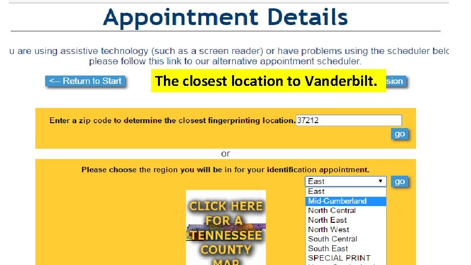 The closest location to Vanderbilt. 