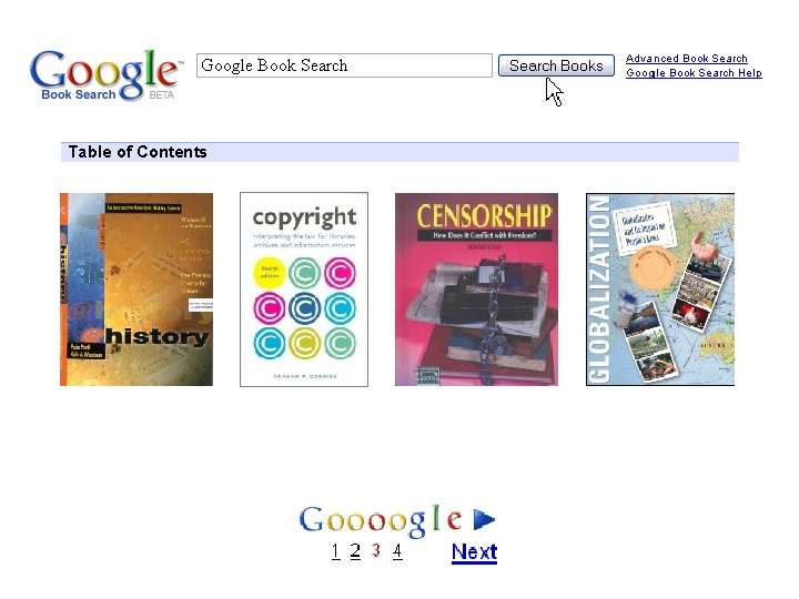 Google Book Search Table of Contents 