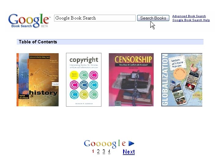 Google Book Search Table of Contents 